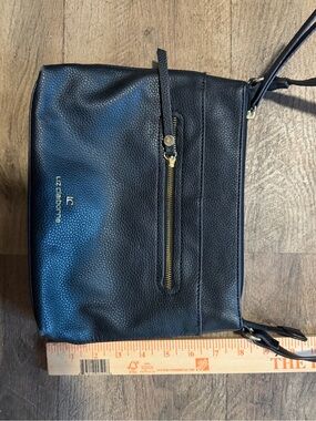 Liz Claiborne Black Pebbled Leather Crossbody with Gold Accents